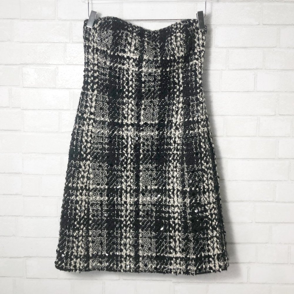Banana Republic Strapless Wool Mohair Alpaca Blend Black & White Plaid Dress